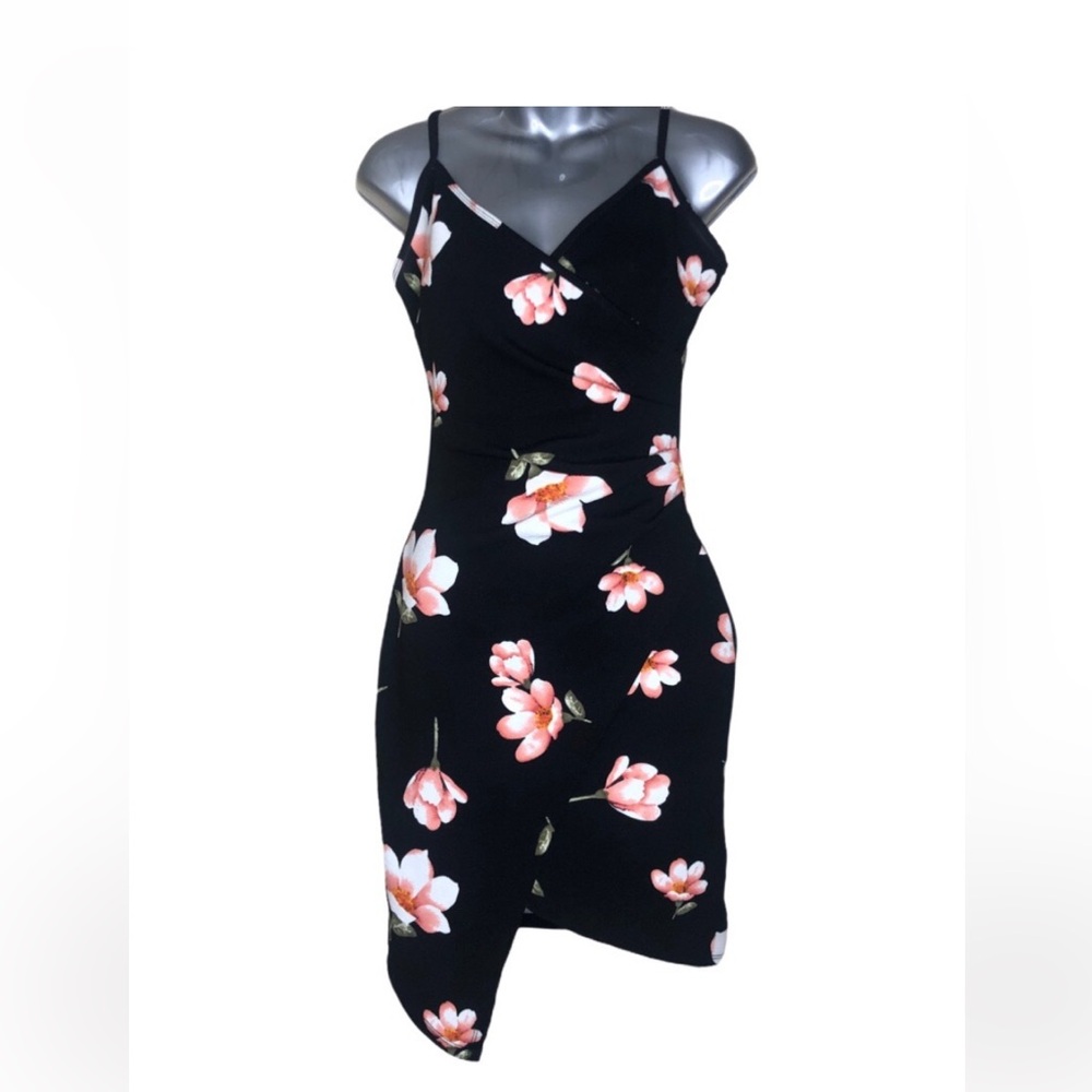 Black Asymmetrical Floral Dress